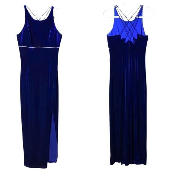 Vintage Y2K Babydoll Velvet Slip Dress 12 Maxi Fairy Grunge Whimsigoth Hoco Blue - Picture 1 of 9